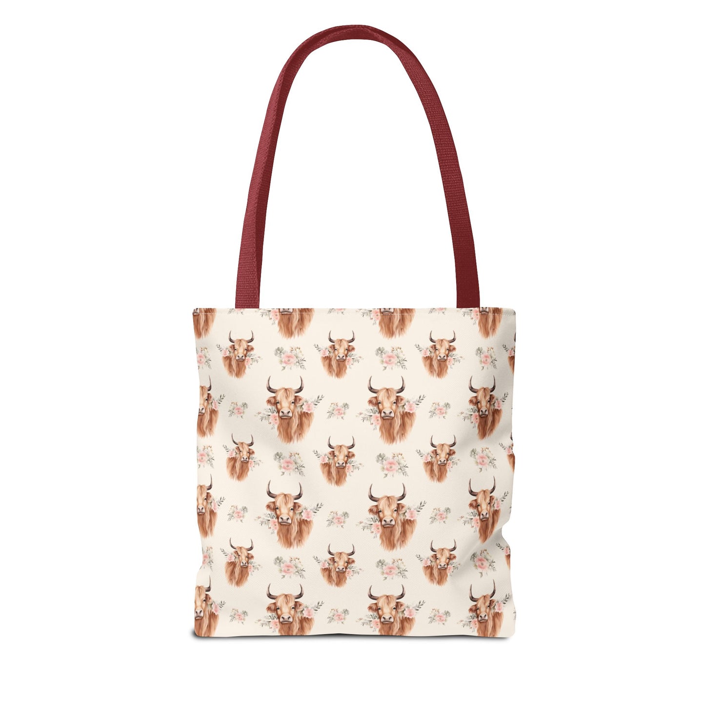 Country Cute, Highland Strong Tote Bag – Floral Highland Cow All-Over Print