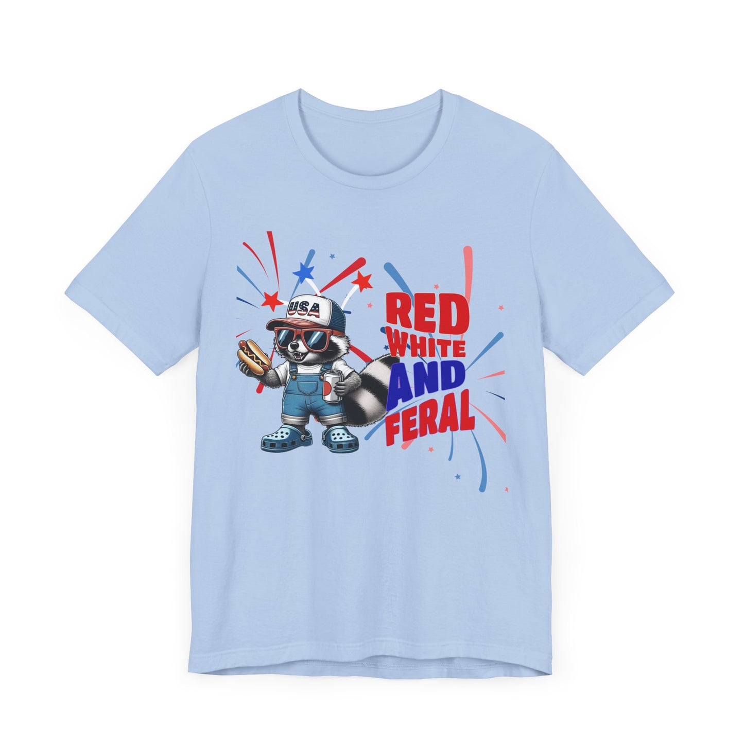 Red, White, and Feral – Funny Patriotic Raccoon T-Shirt