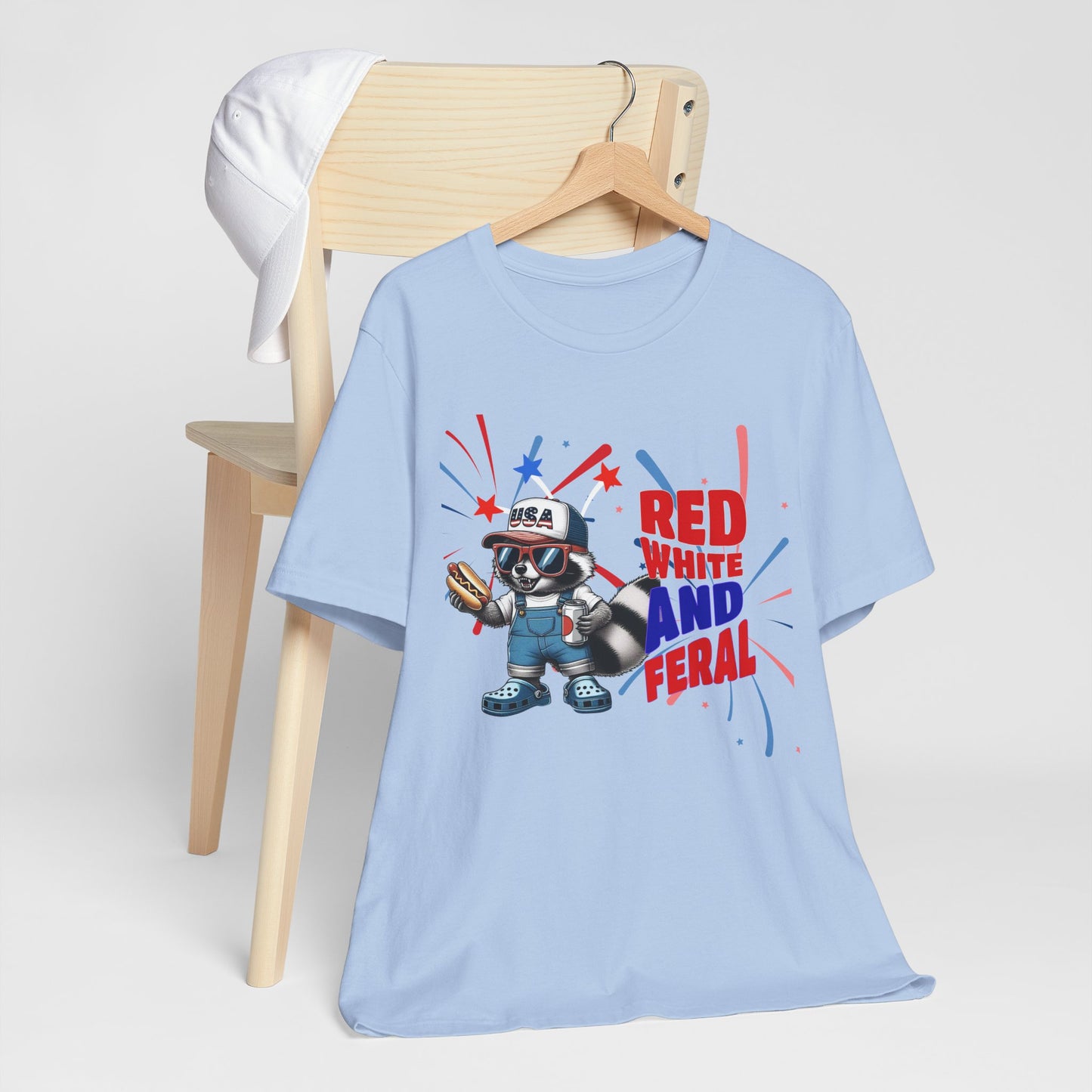 Red, White, and Feral – Funny Patriotic Raccoon T-Shirt