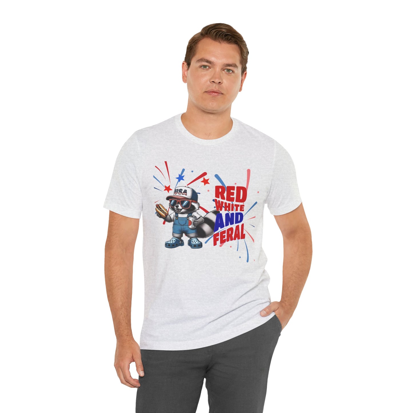 Red, White, and Feral – Funny Patriotic Raccoon T-Shirt