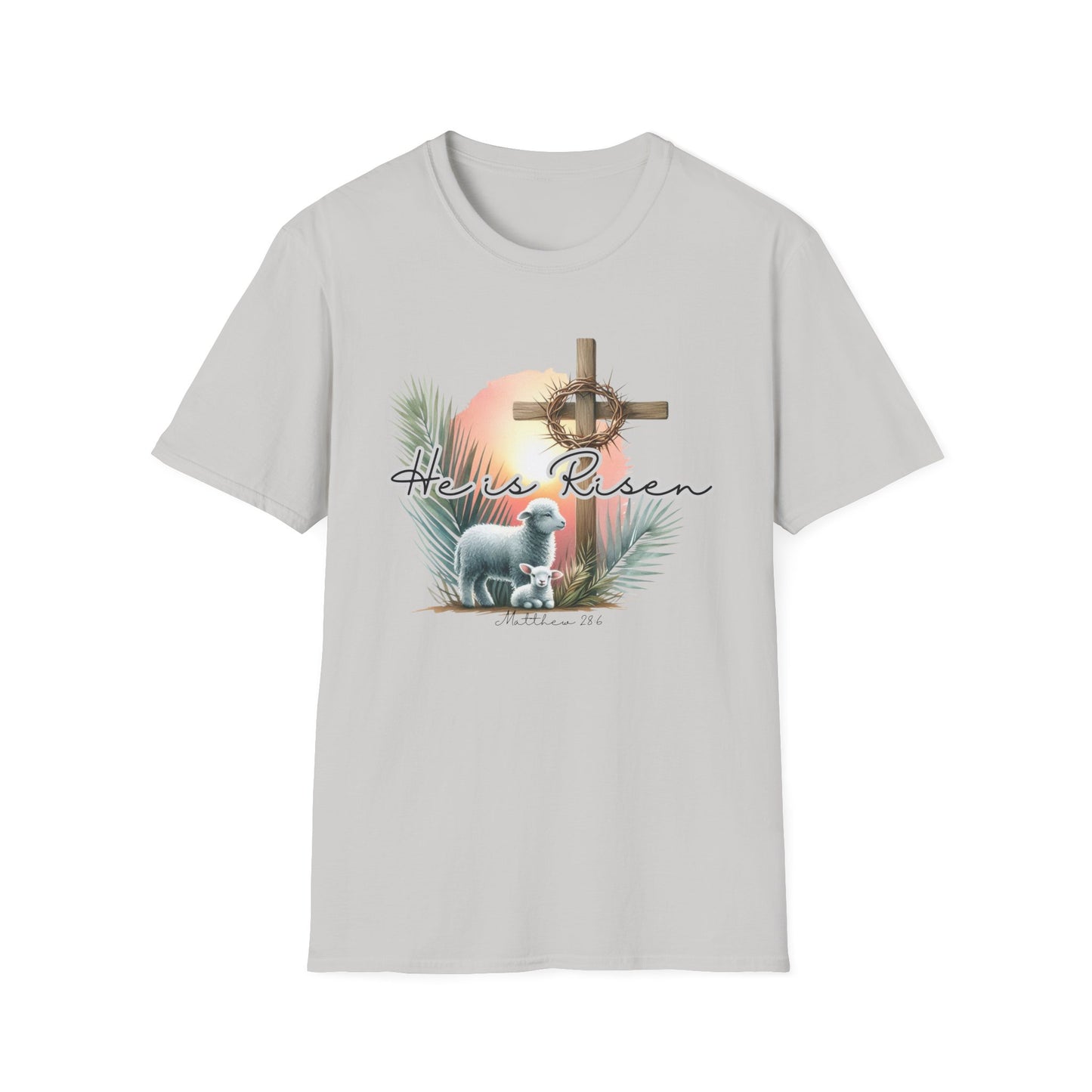 Unisex Softstyle T-Shirt - 'He Is Risen' Easter Tee with Floral Elements