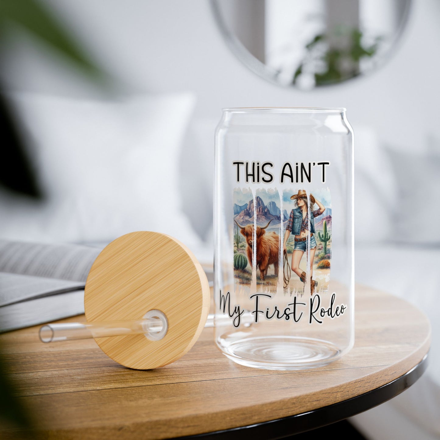 This Ain’t My First Rodeo – Western Cowgirl Glass Tumbler with Bamboo Lid & Straw
