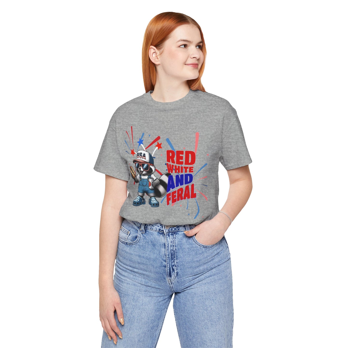 Red, White, and Feral – Funny Patriotic Raccoon T-Shirt