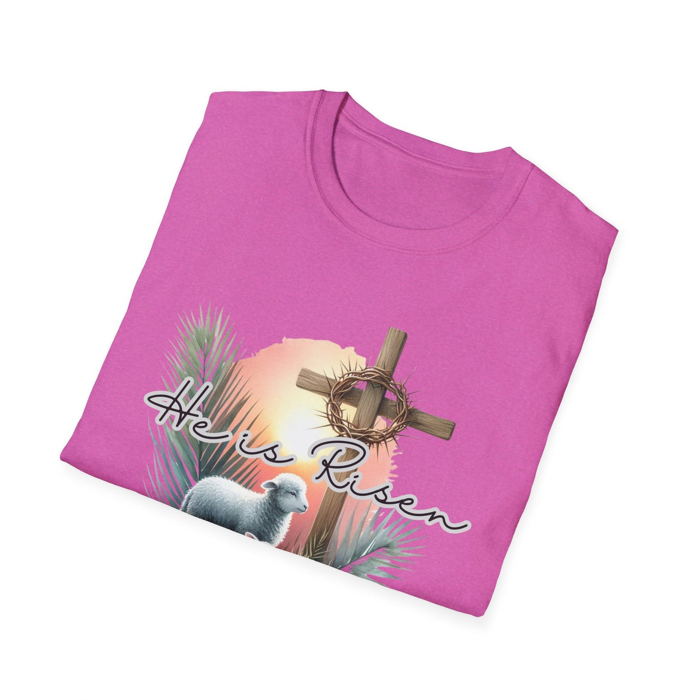 Unisex Softstyle T-Shirt - 'He Is Risen' Easter Tee with Floral Elements