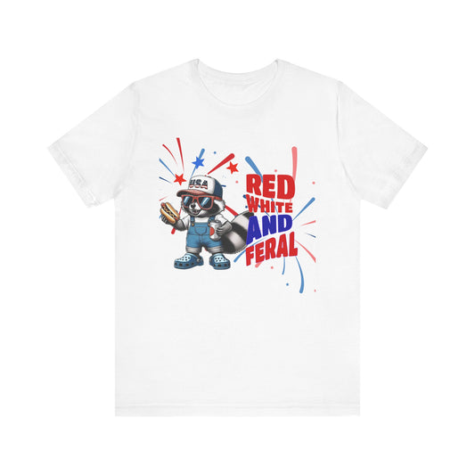 Red, White, and Feral – Funny Patriotic Raccoon T-Shirt