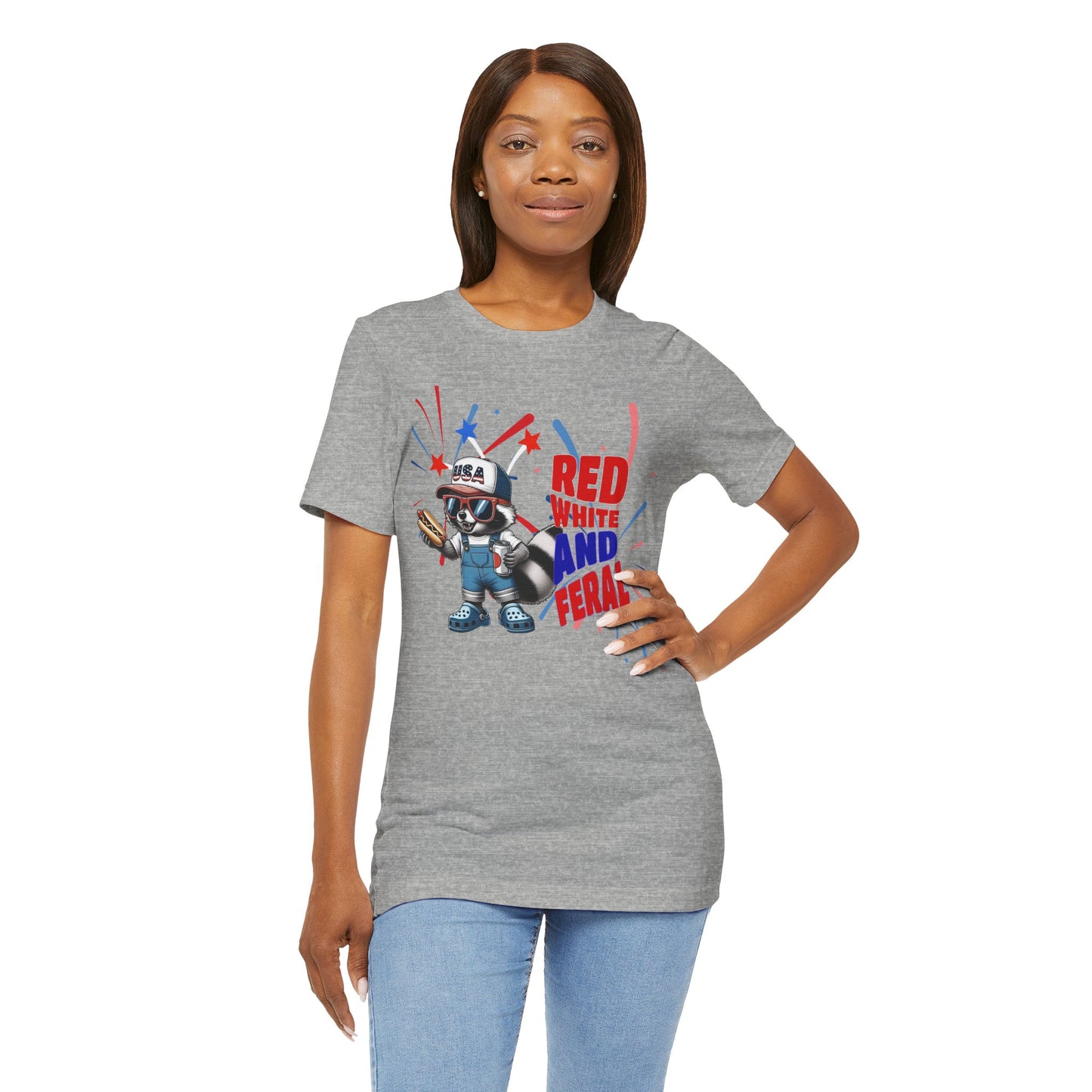 Red, White, and Feral – Funny Patriotic Raccoon T-Shirt
