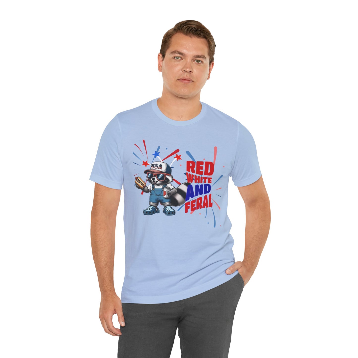 Red, White, and Feral – Funny Patriotic Raccoon T-Shirt