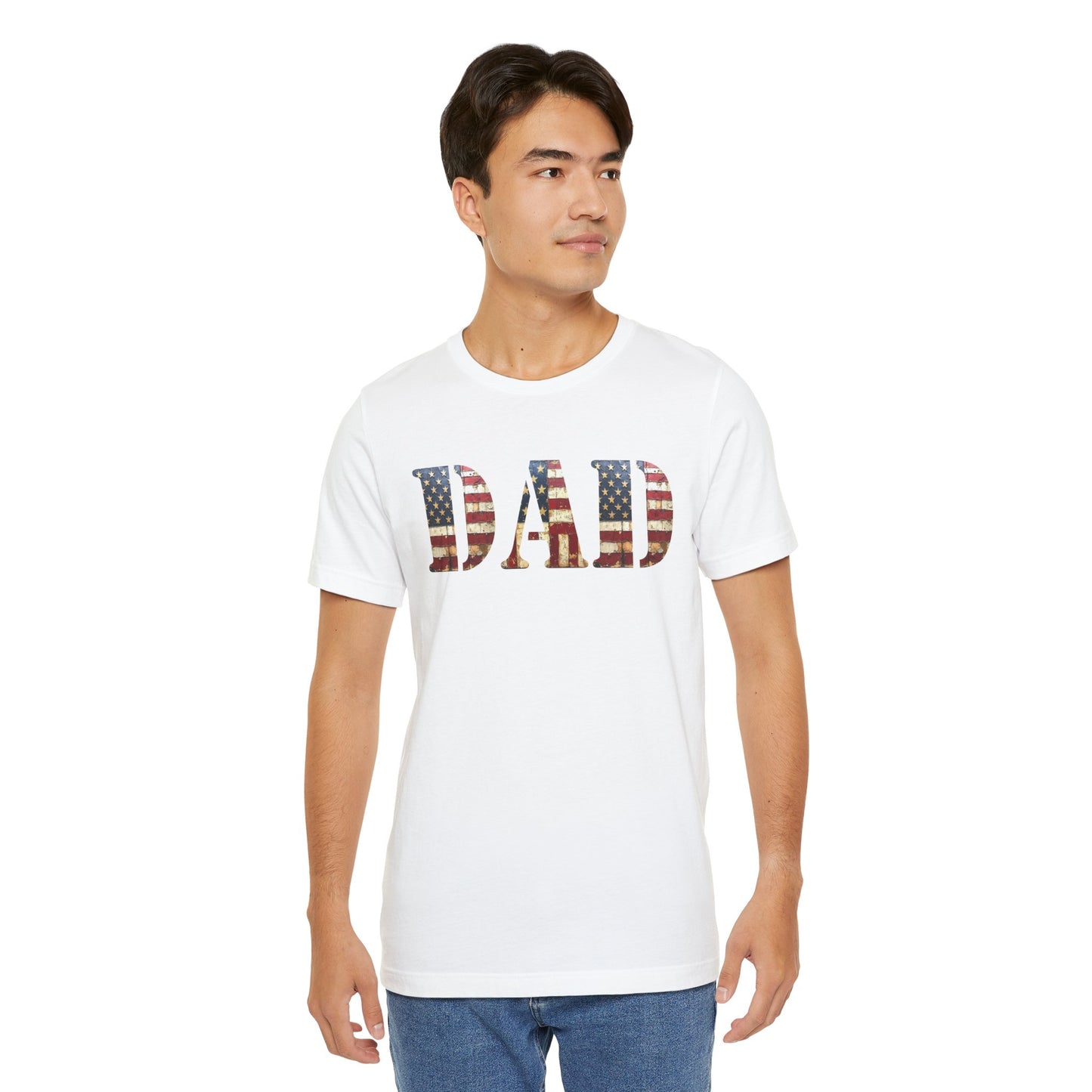 T-Shirt DAD Shirt Rustic American Flag | Patriotic Father’s Day Tee | USA Flag Wood Texture Graphic | 4th of July Gift for Dad
