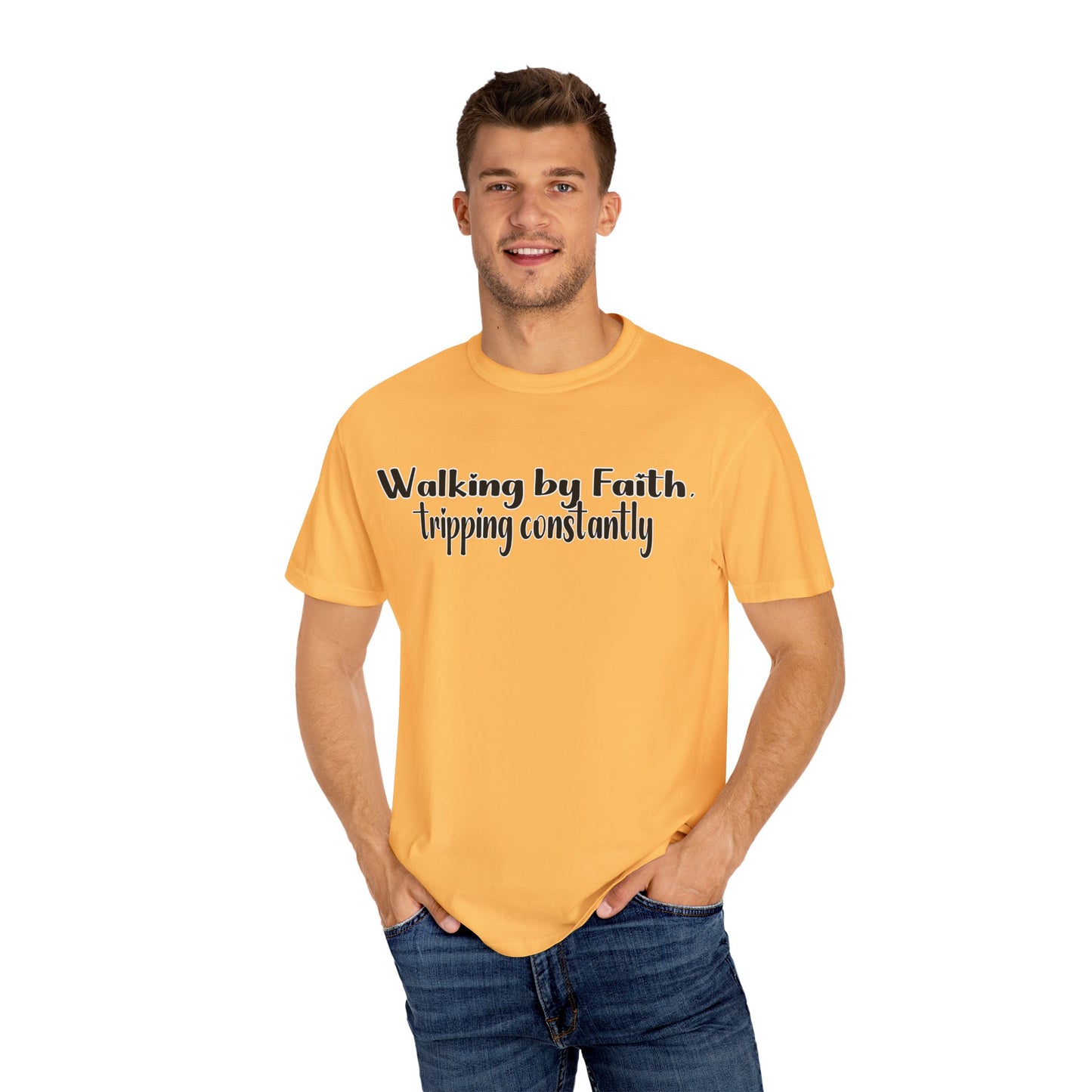 Walking by Faith (Tripping Constantly) – Funny Christian T-Shirt