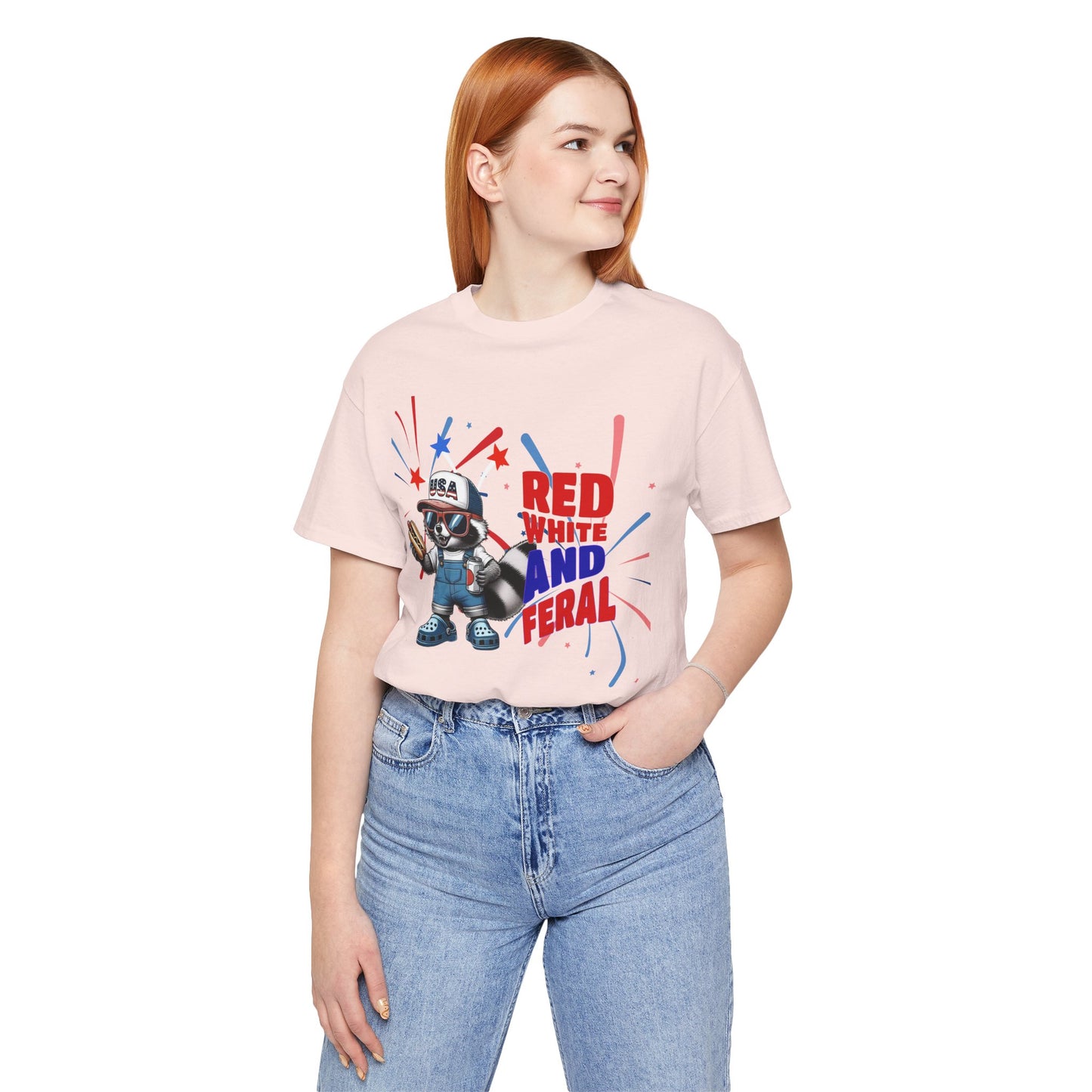 Red, White, and Feral – Funny Patriotic Raccoon T-Shirt