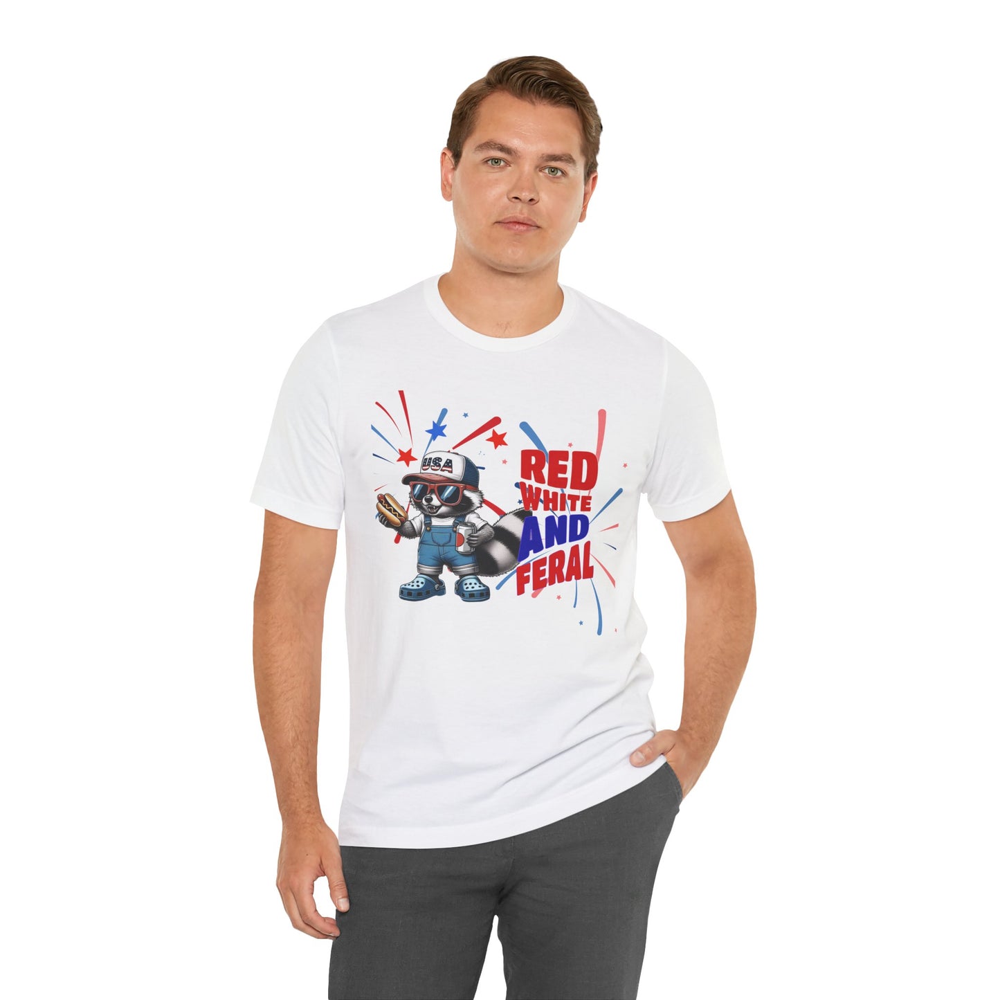 Red, White, and Feral – Funny Patriotic Raccoon T-Shirt