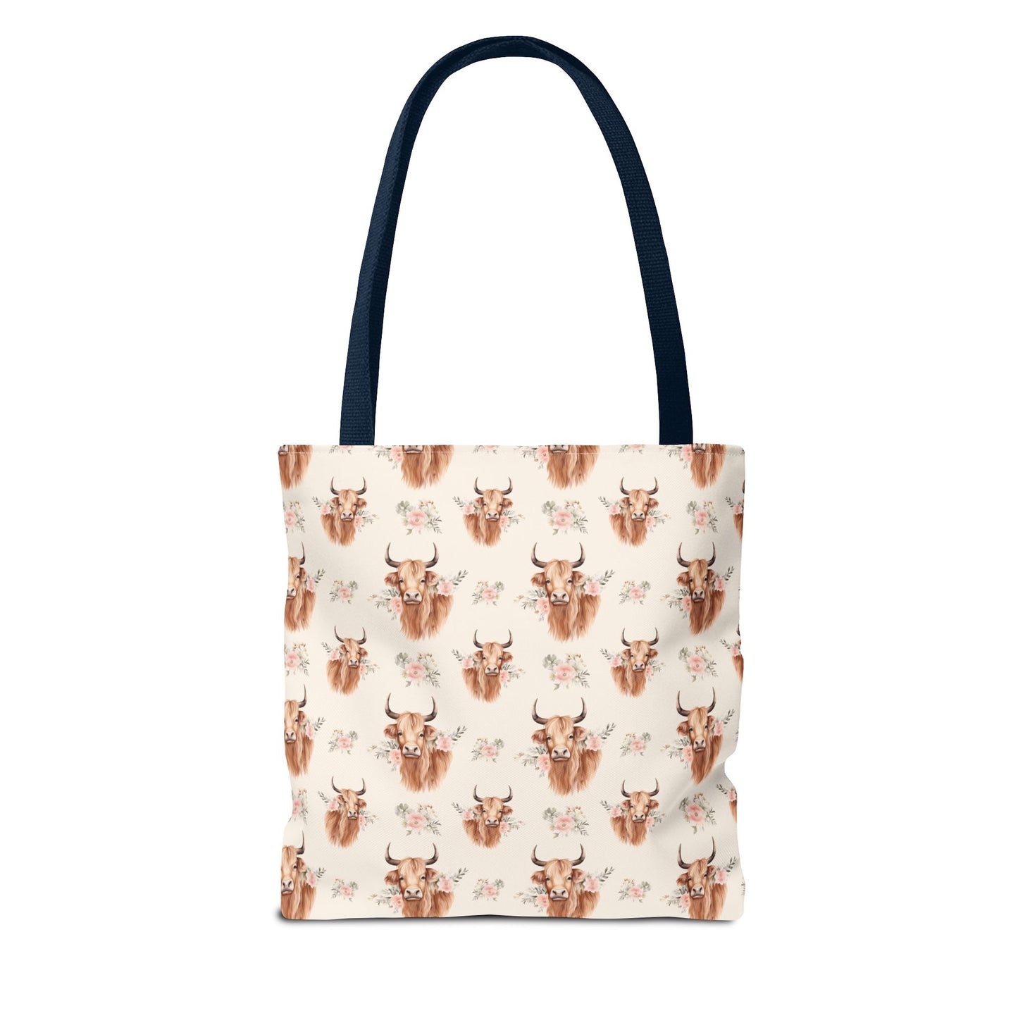 Country Cute, Highland Strong Tote Bag – Floral Highland Cow All-Over Print