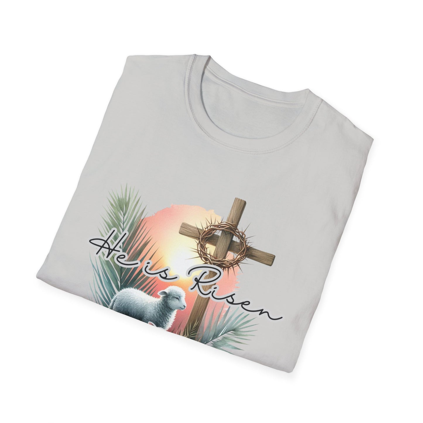 Unisex Softstyle T-Shirt - 'He Is Risen' Easter Tee with Floral Elements