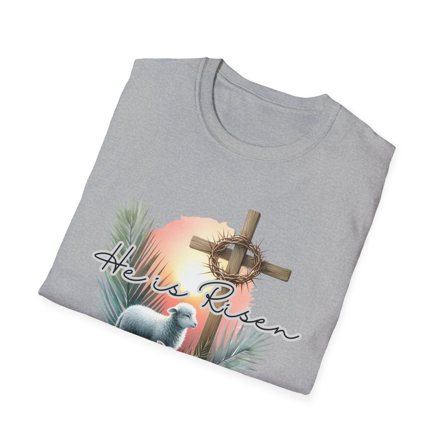 Unisex Softstyle T-Shirt - 'He Is Risen' Easter Tee with Floral Elements