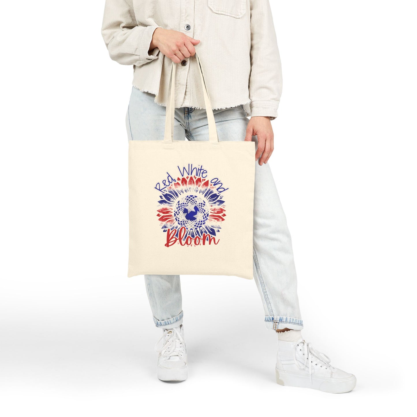 Red, White and Bloom – Patriotic Sunflower Canvas Tote Bag
