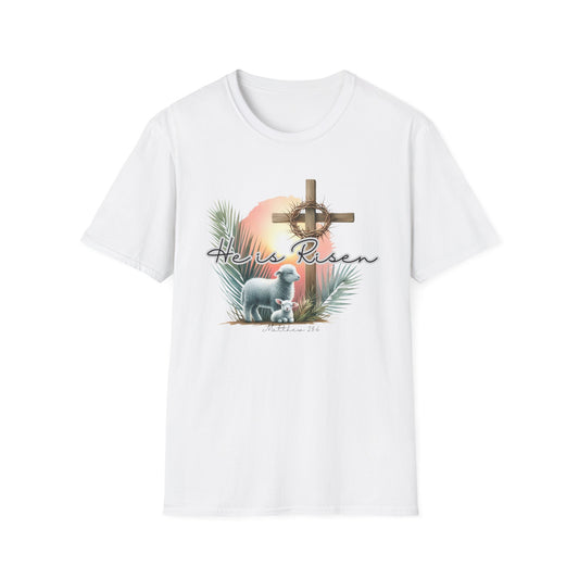 Unisex Softstyle T-Shirt - 'He Is Risen' Easter Tee with Floral Elements