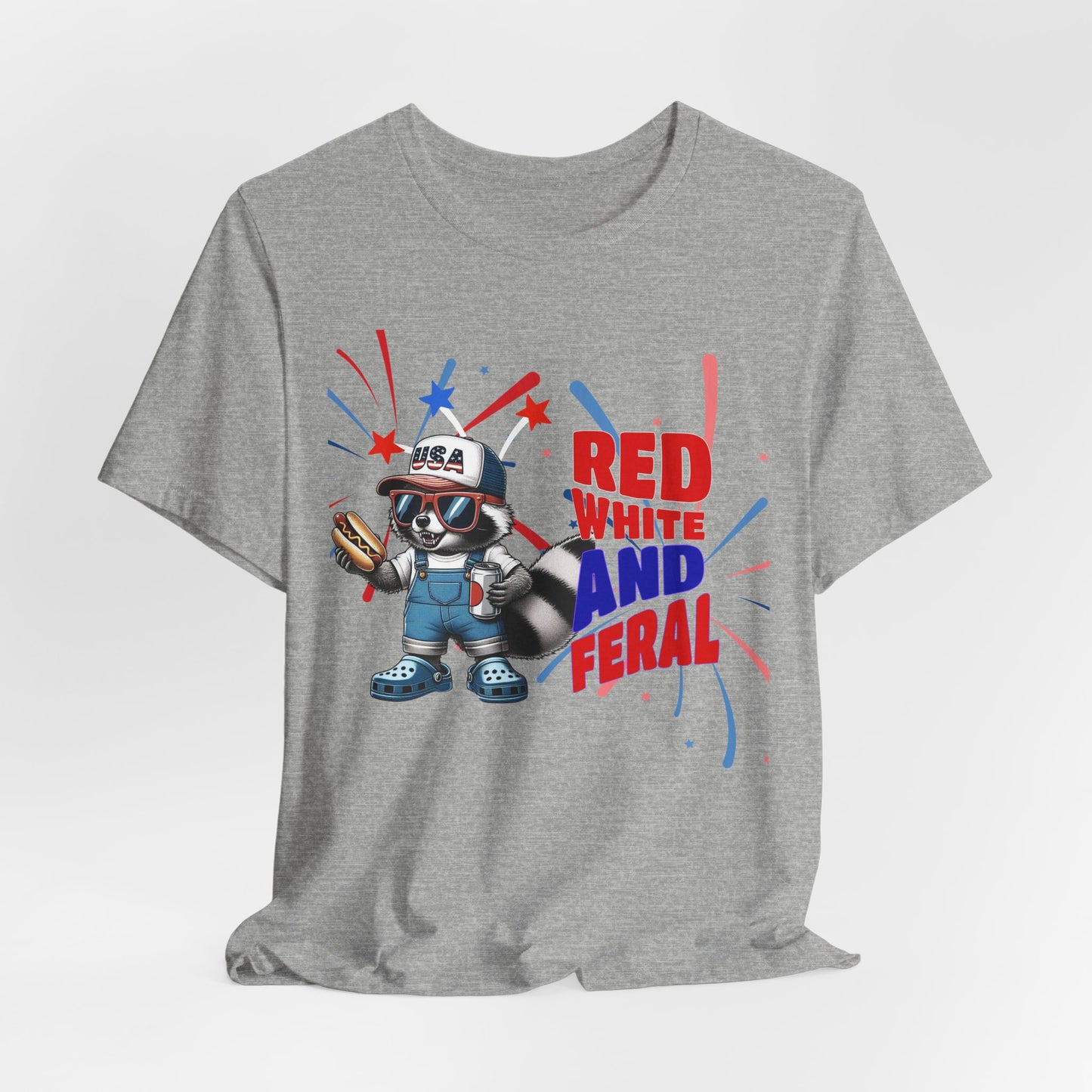 Red, White, and Feral – Funny Patriotic Raccoon T-Shirt