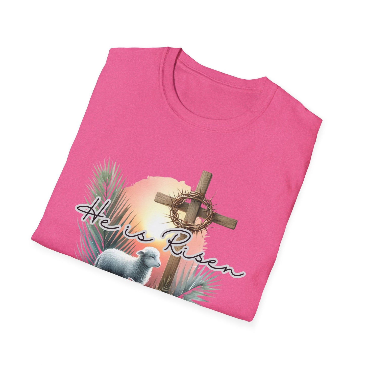 Unisex Softstyle T-Shirt - 'He Is Risen' Easter Tee with Floral Elements