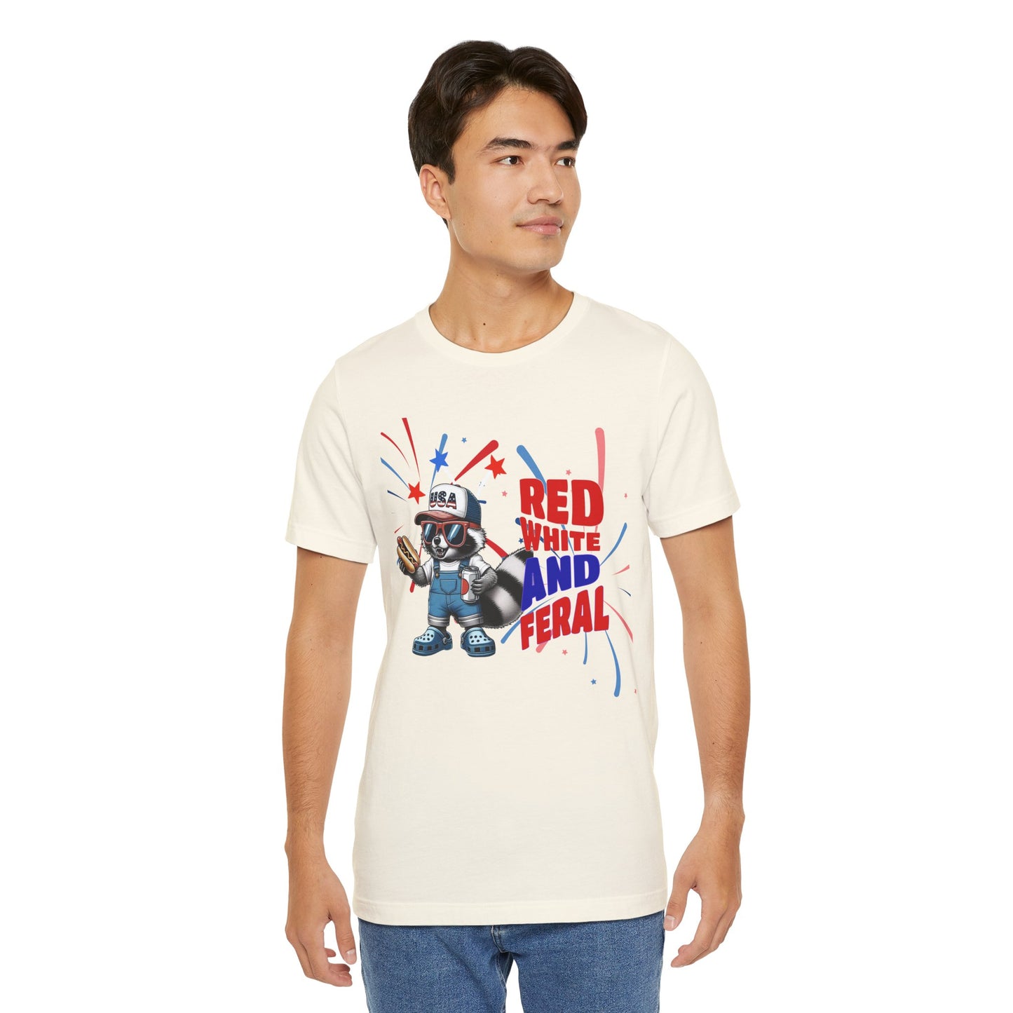Red, White, and Feral – Funny Patriotic Raccoon T-Shirt