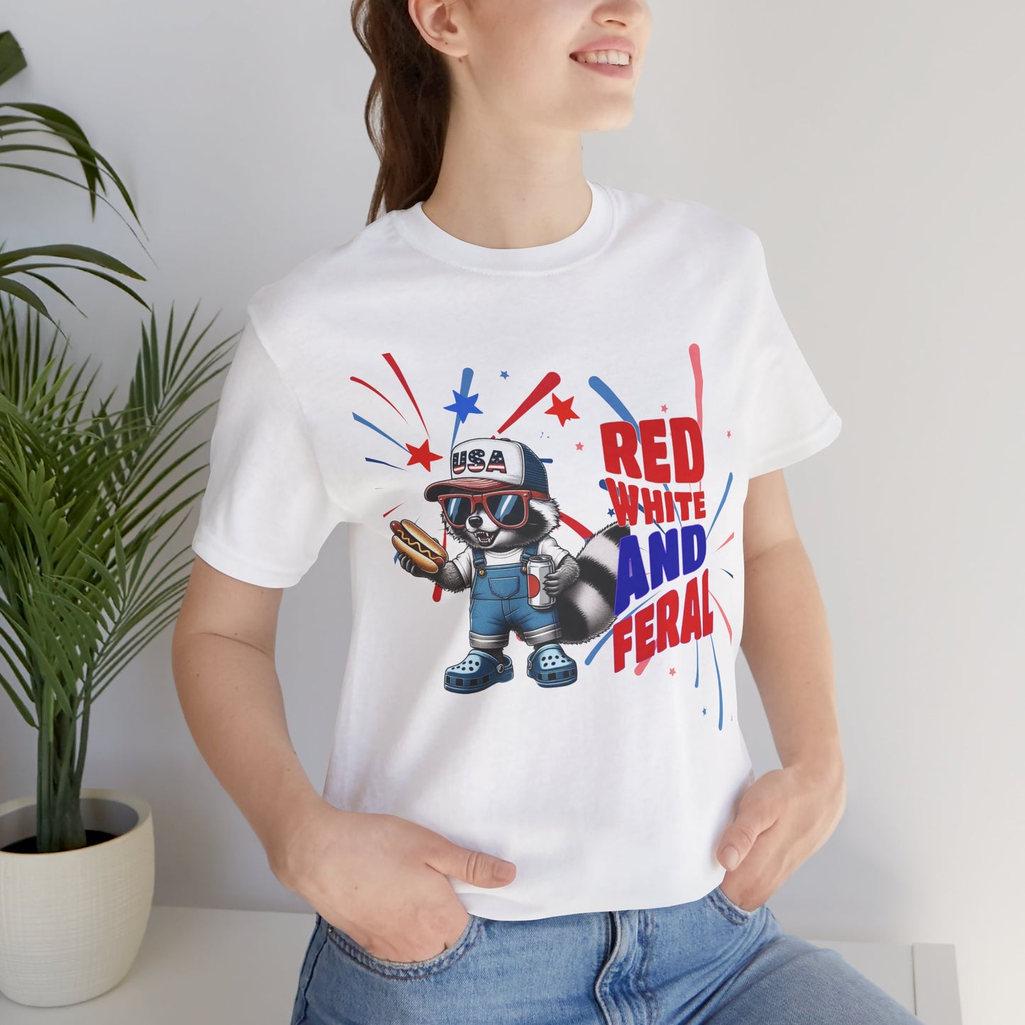 Red, White, and Feral – Funny Patriotic Raccoon T-Shirt