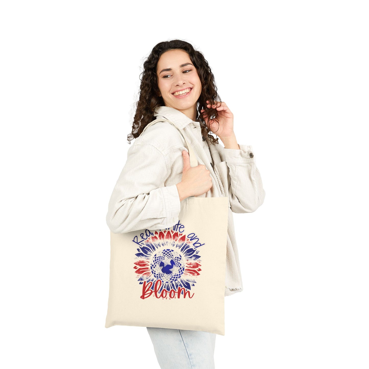 Red, White and Bloom – Patriotic Sunflower Canvas Tote Bag