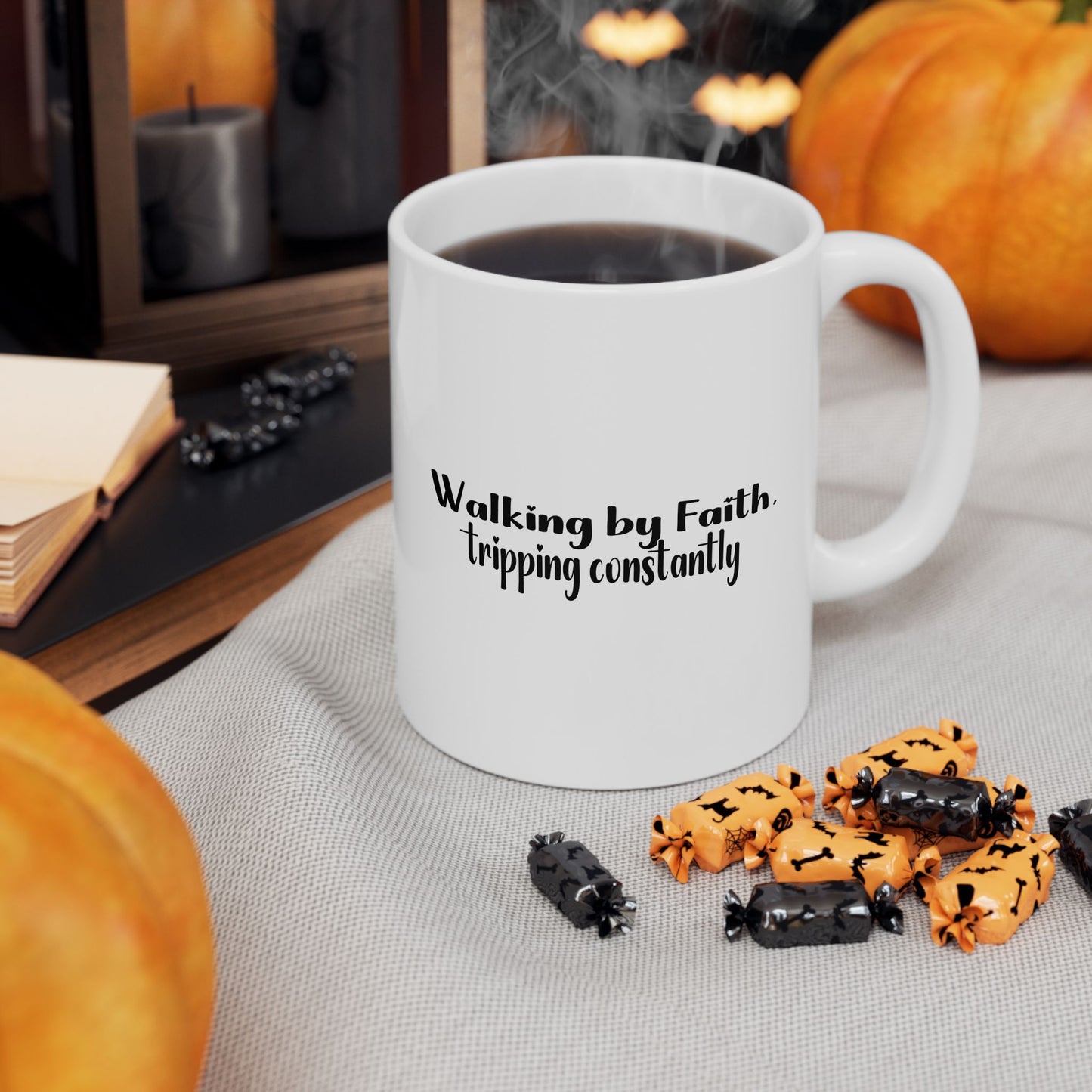 Walking by Faith Tripping Constantly Mug | Funny Christian Coffee Cup | Grace Over Perfection Gift for Women | Faith Humor Mug