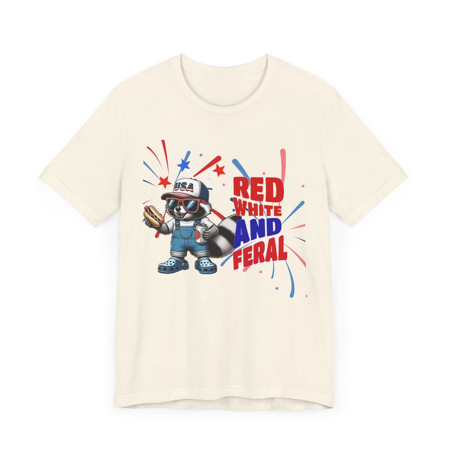 Red, White, and Feral – Funny Patriotic Raccoon T-Shirt