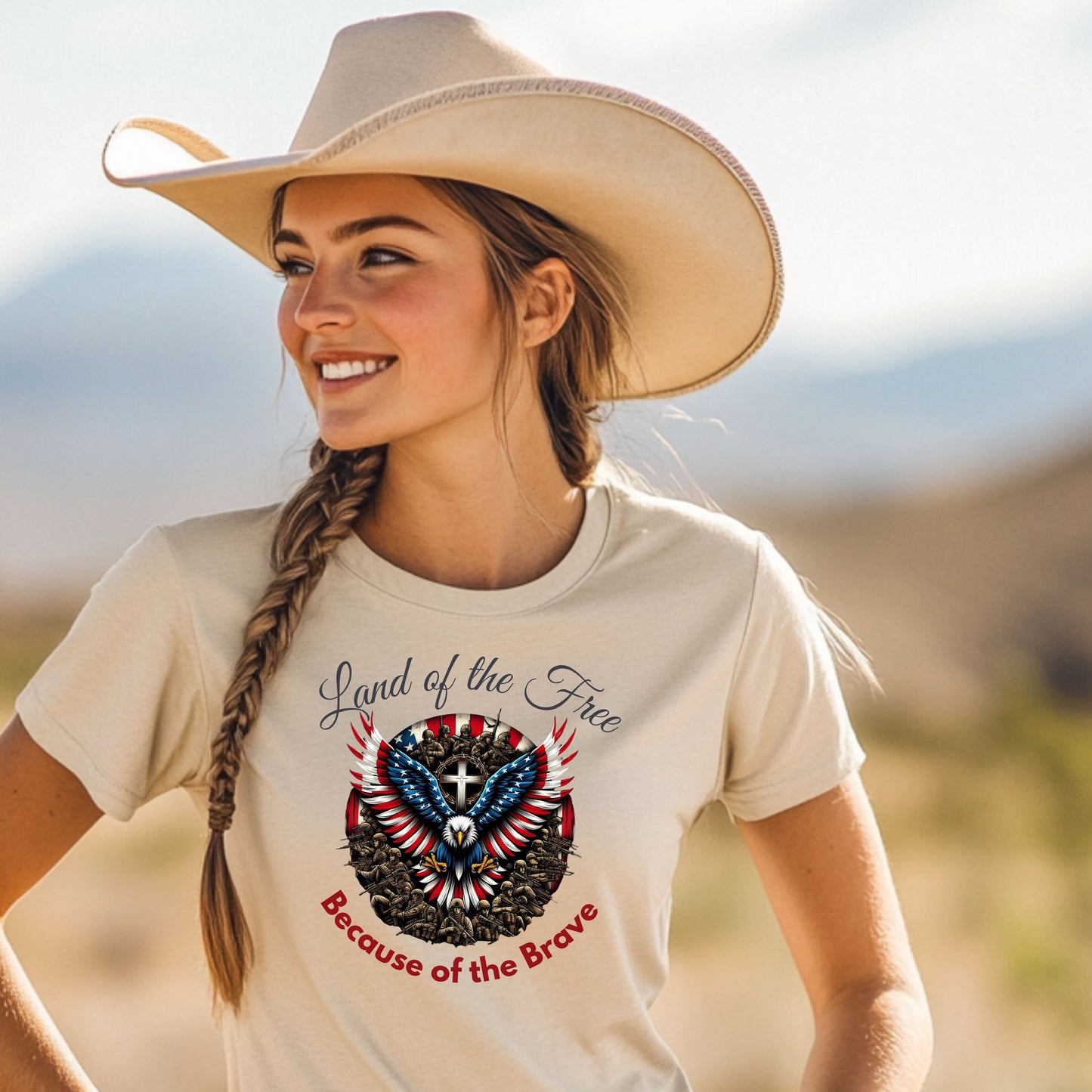 Land of the Free Because of the Brave - Patriotic Graphic Tee - Unisex Softstyle T-Shirt