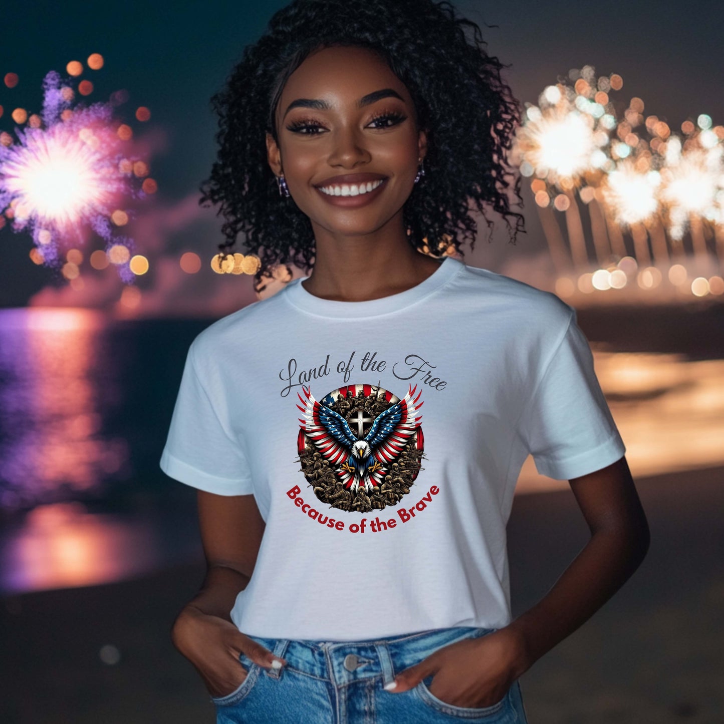 Land of the Free Because of the Brave - Patriotic Graphic Tee - Unisex Softstyle T-Shirt