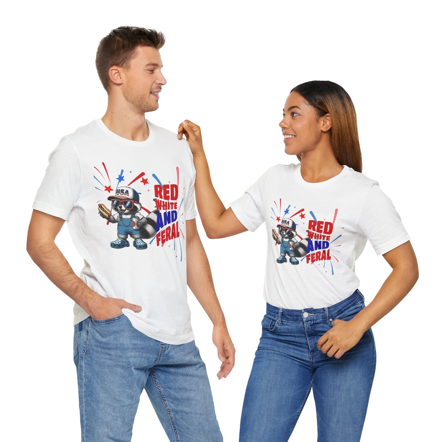 Red, White, and Feral – Funny Patriotic Raccoon T-Shirt