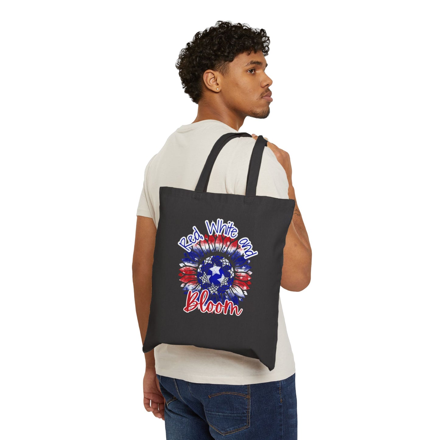 Red, White and Bloom – Patriotic Sunflower Canvas Tote Bag