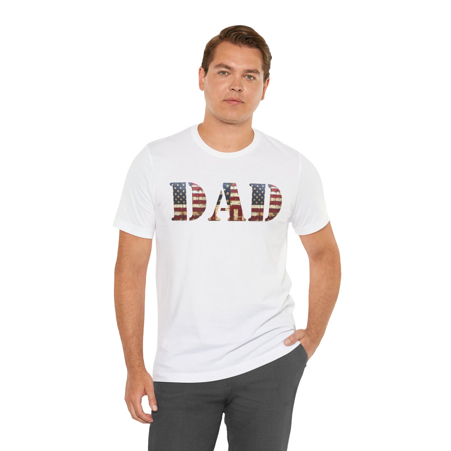 T-Shirt DAD Shirt Rustic American Flag | Patriotic Father’s Day Tee | USA Flag Wood Texture Graphic | 4th of July Gift for Dad