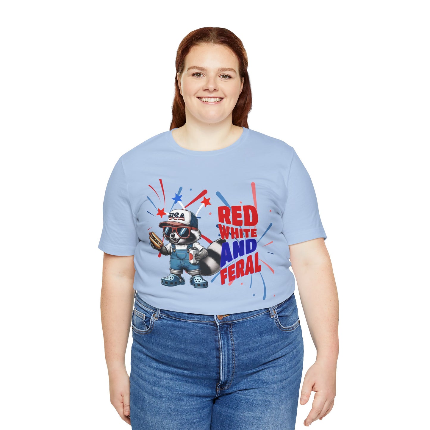 Red, White, and Feral – Funny Patriotic Raccoon T-Shirt