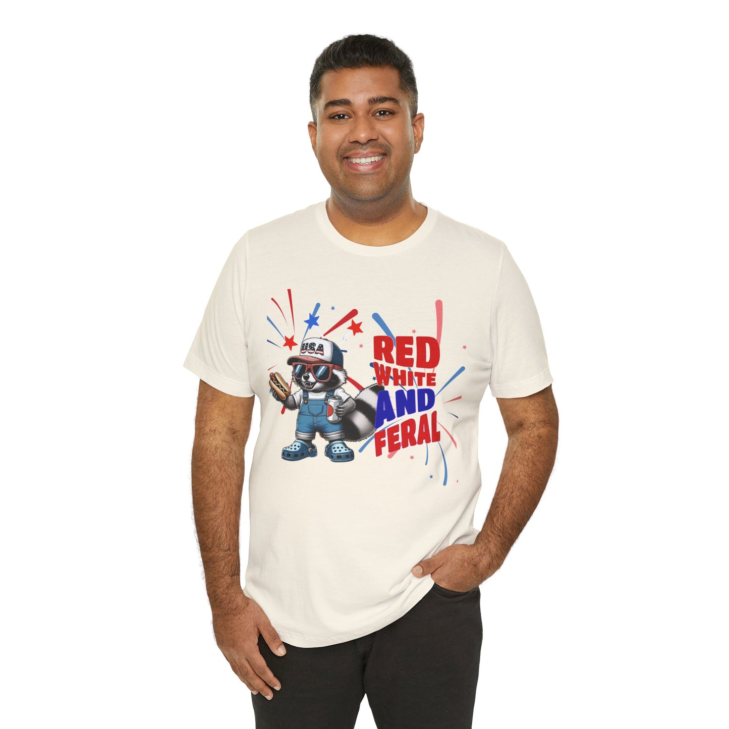Red, White, and Feral – Funny Patriotic Raccoon T-Shirt