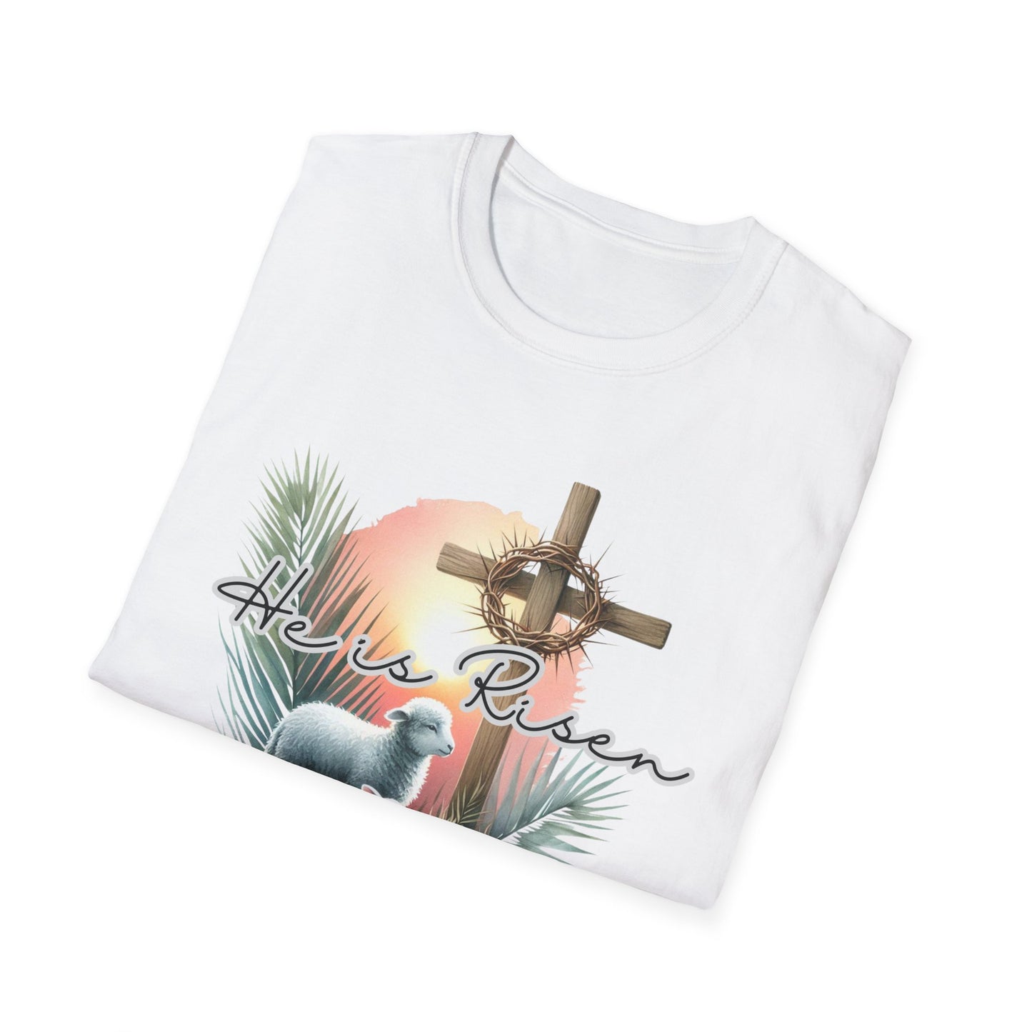 Unisex Softstyle T-Shirt - 'He Is Risen' Easter Tee with Floral Elements