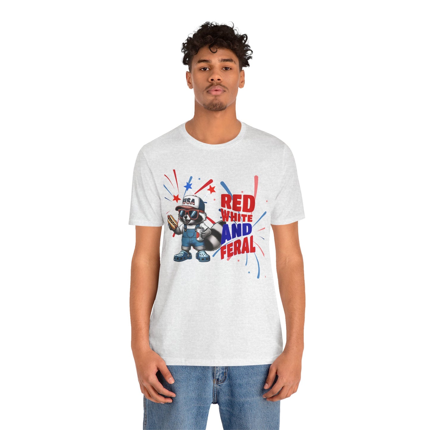 Red, White, and Feral – Funny Patriotic Raccoon T-Shirt