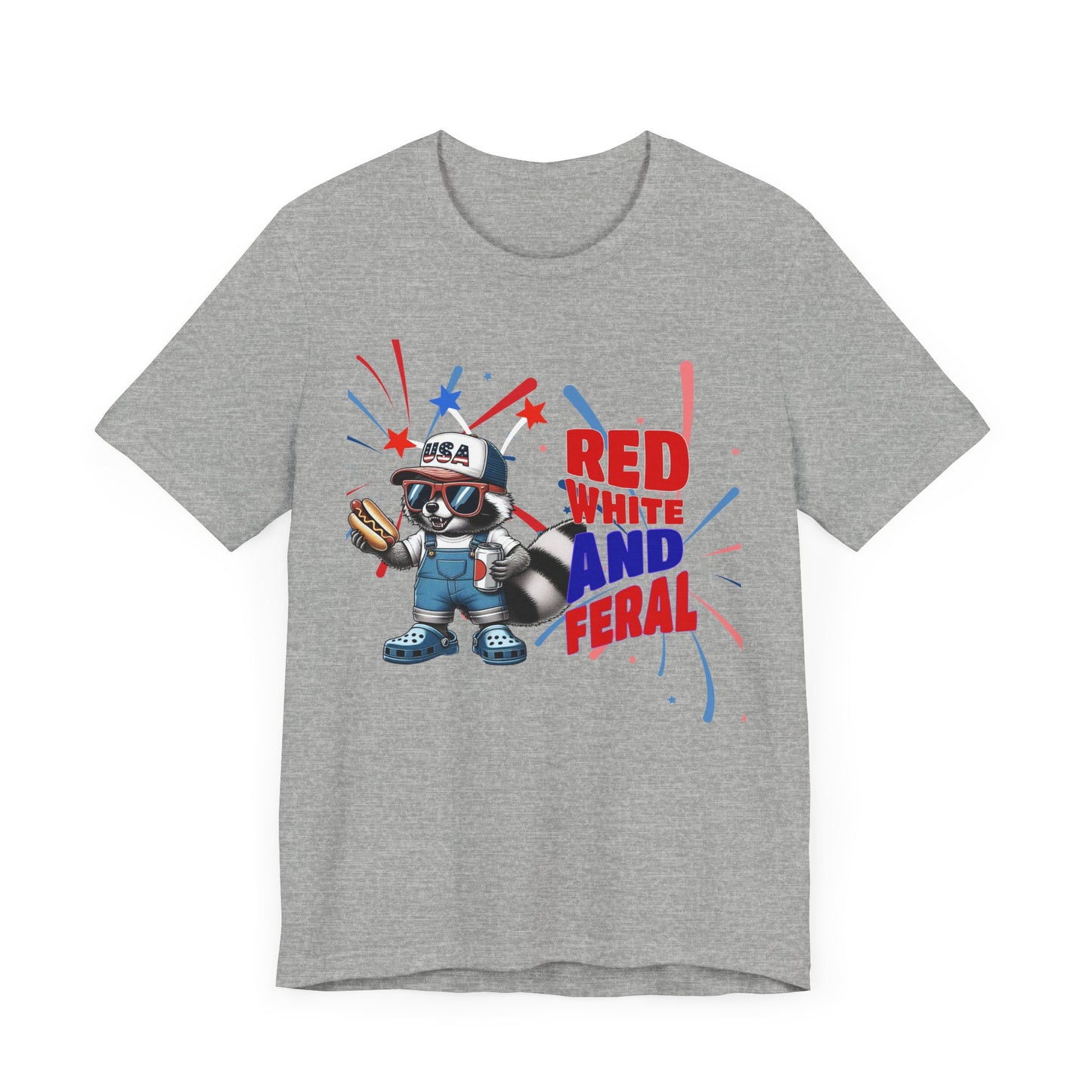 Red, White, and Feral – Funny Patriotic Raccoon T-Shirt