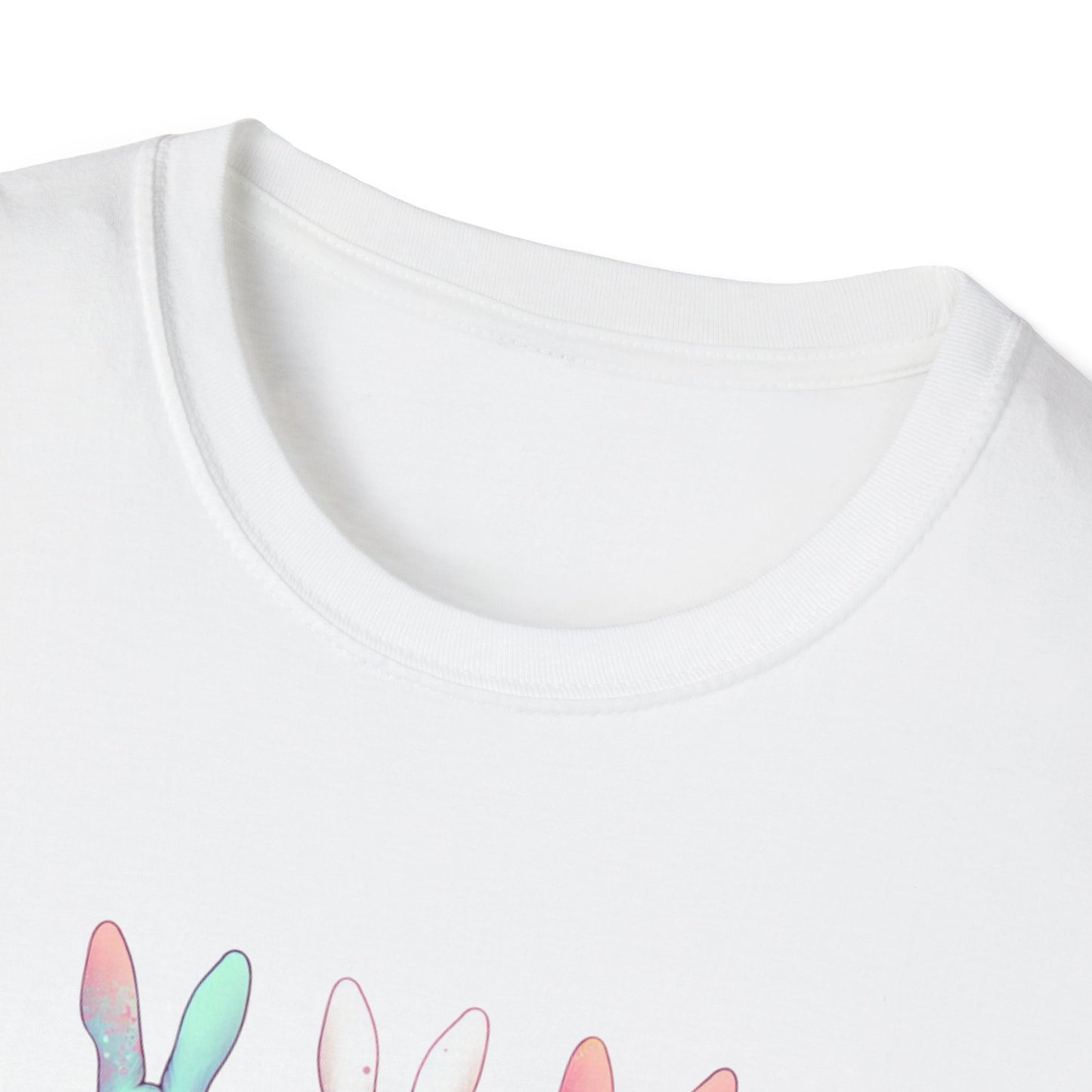 Happy Easter Unisex Softstyle T-Shirt - Cute Bunny Design - White lettering