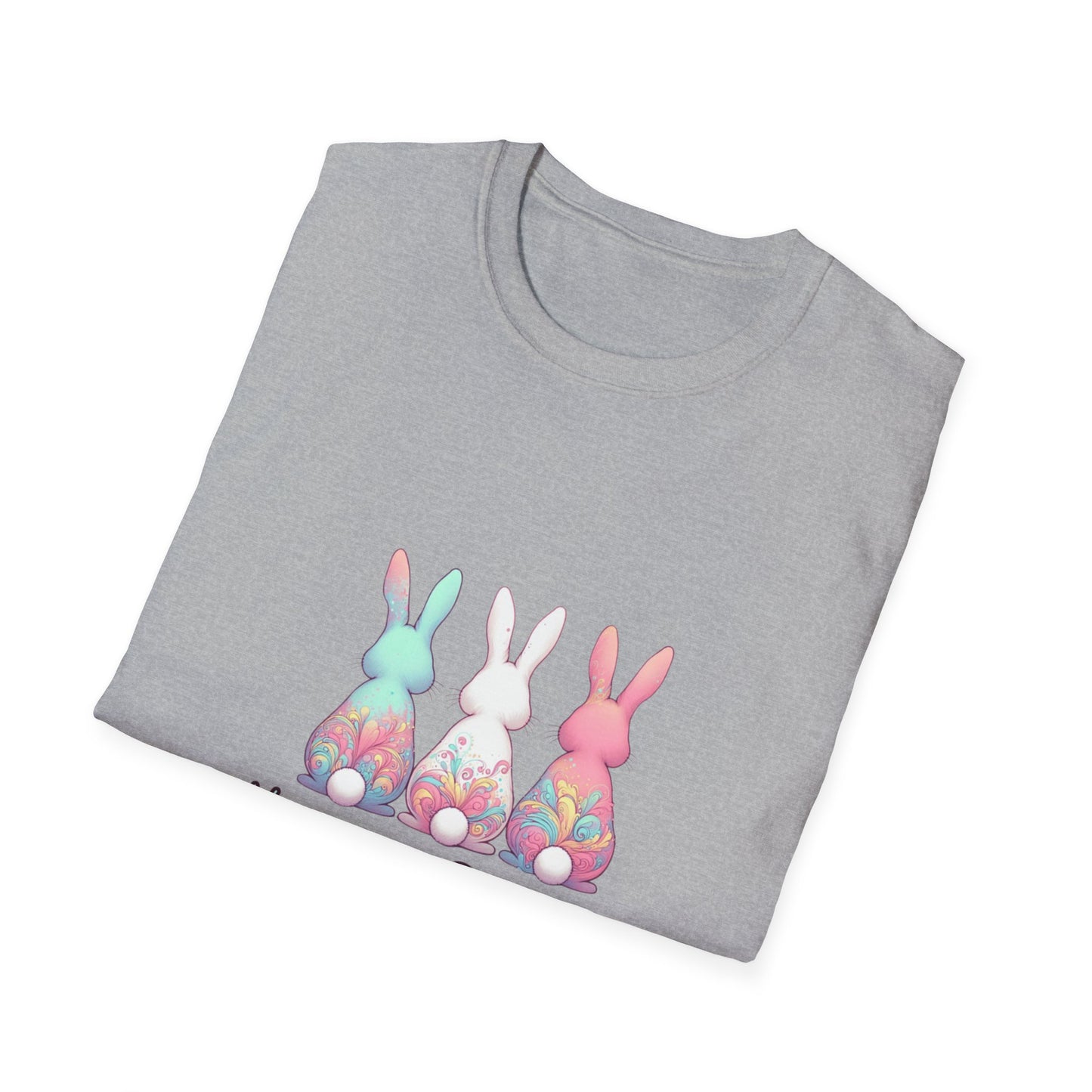 Happy Easter Unisex Softstyle T-Shirt - Cute Bunny Design - White lettering