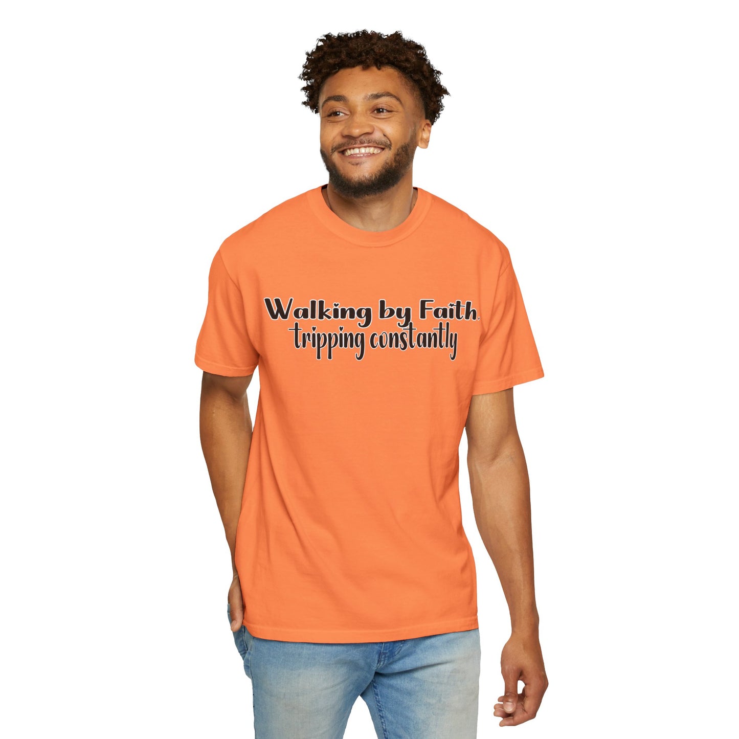 Walking by Faith (Tripping Constantly) – Funny Christian T-Shirt