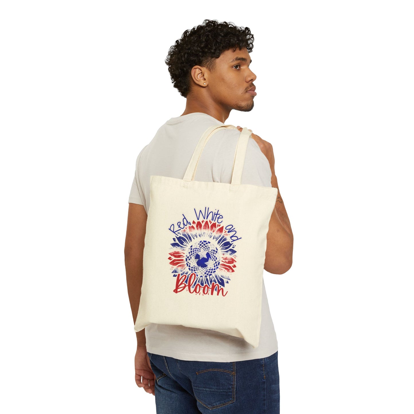 Red, White and Bloom – Patriotic Sunflower Canvas Tote Bag