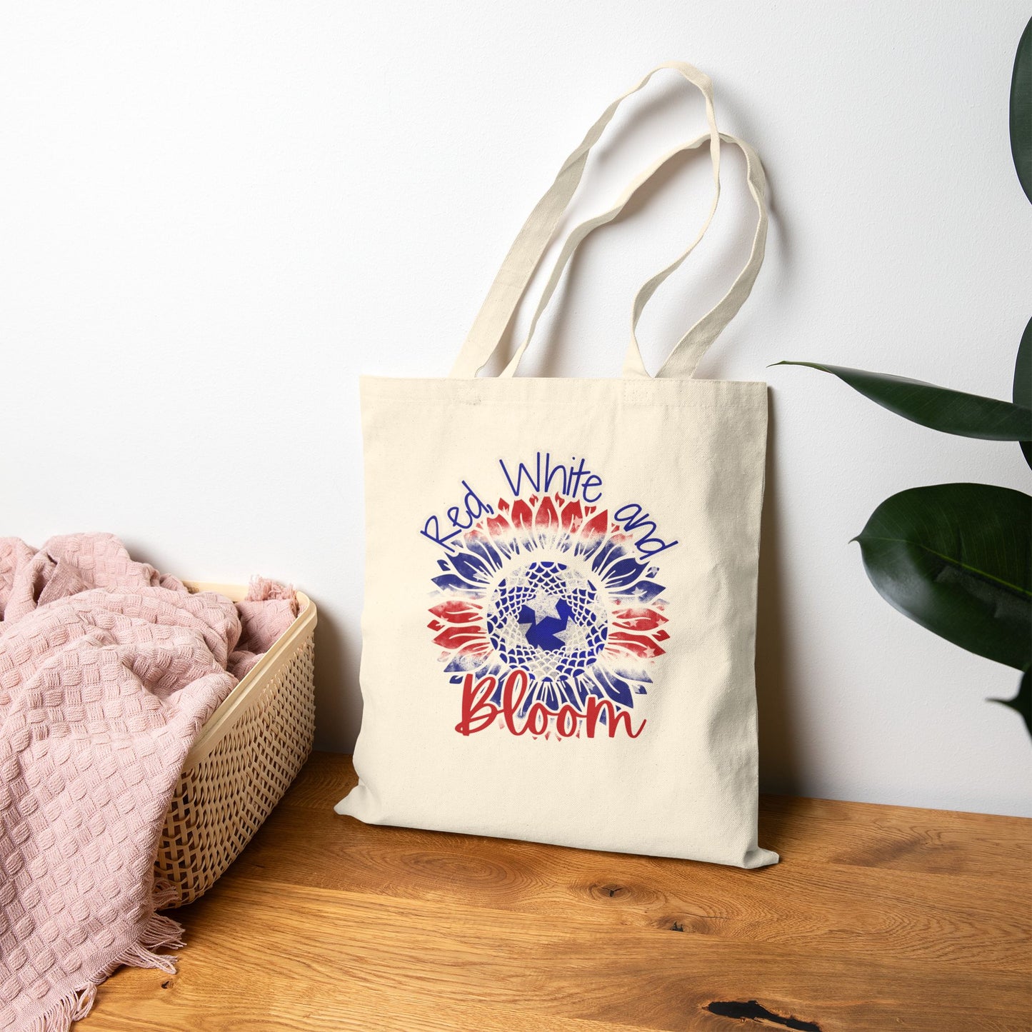 Red, White and Bloom – Patriotic Sunflower Canvas Tote Bag