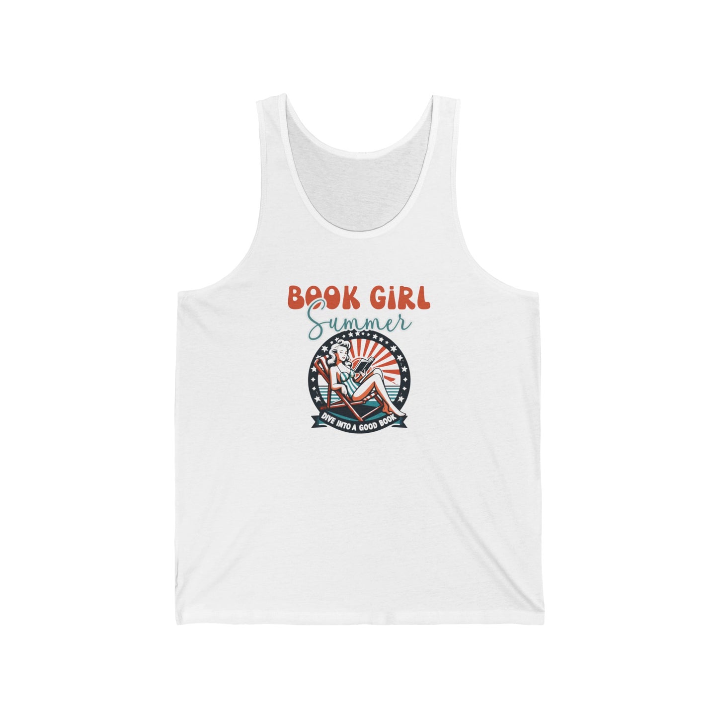 Book Girl Summer Unisex Tank Top, Retro Pin-Up Style Reading Tee, Literary Sleeveless Shirt, Library Lover Gift, Bookworm Apparel