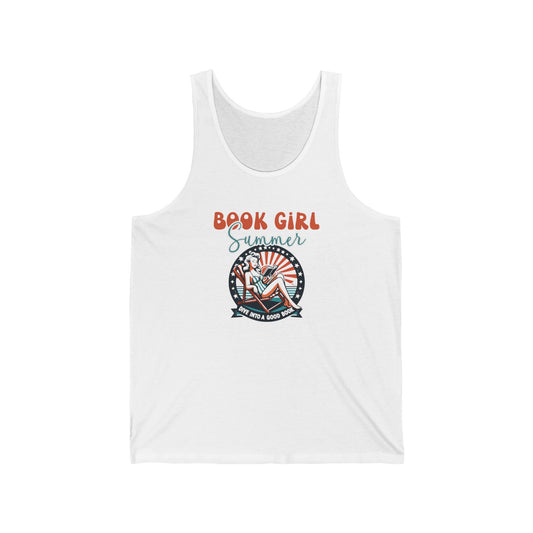 Book Girl Summer Unisex Tank Top, Retro Pin-Up Style Reading Tee, Literary Sleeveless Shirt, Library Lover Gift, Bookworm Apparel