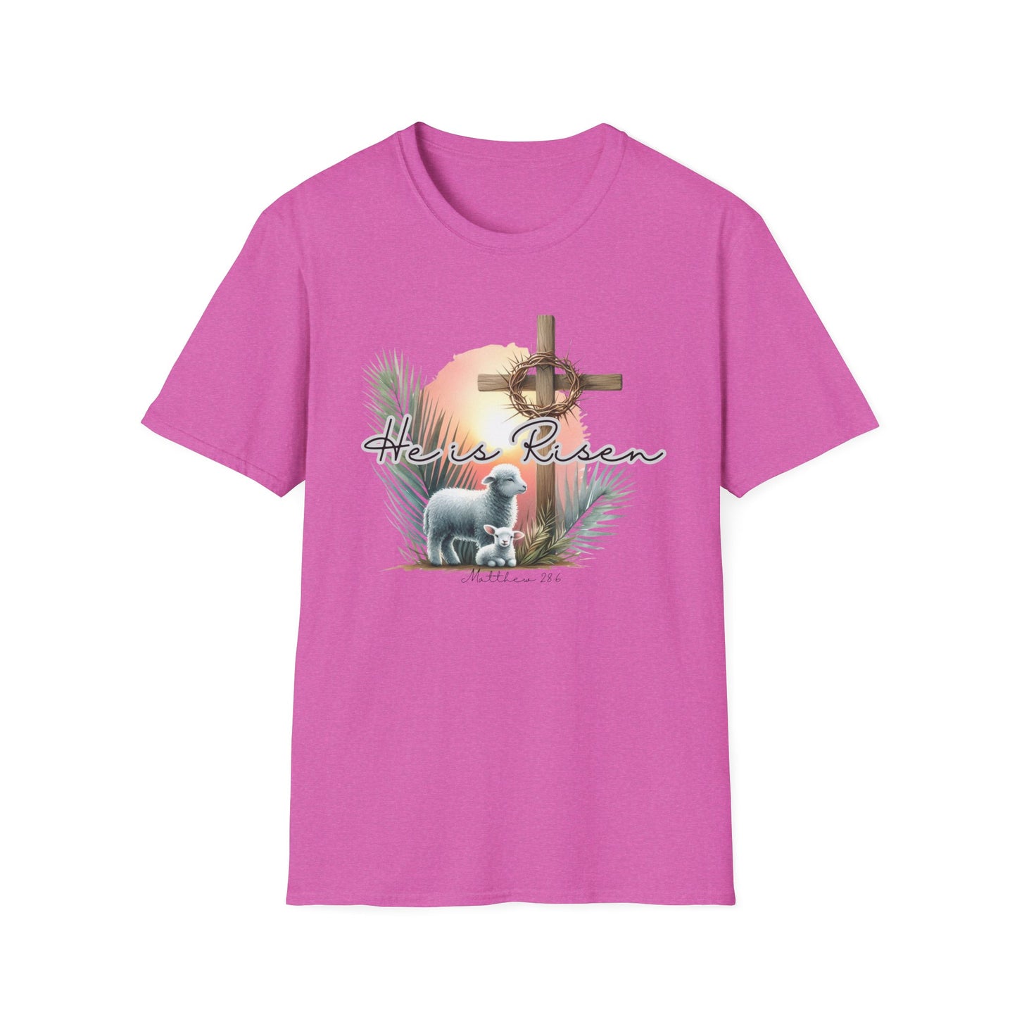 Unisex Softstyle T-Shirt - 'He Is Risen' Easter Tee with Floral Elements