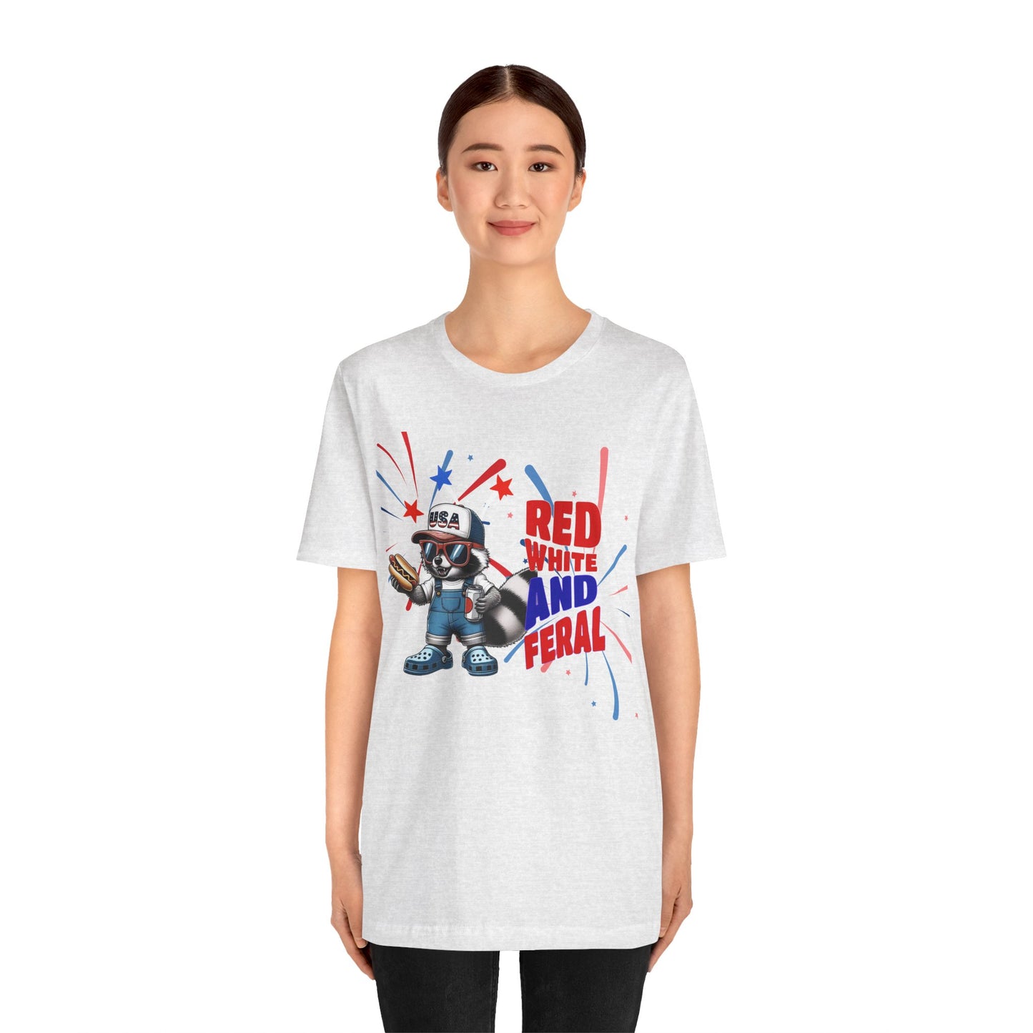 Red, White, and Feral – Funny Patriotic Raccoon T-Shirt