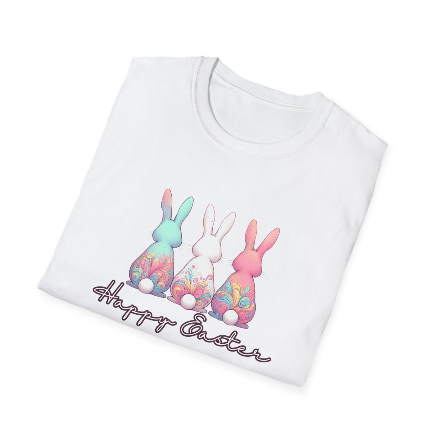 Happy Easter Unisex Softstyle T-Shirt - Cute Bunny Design - White lettering