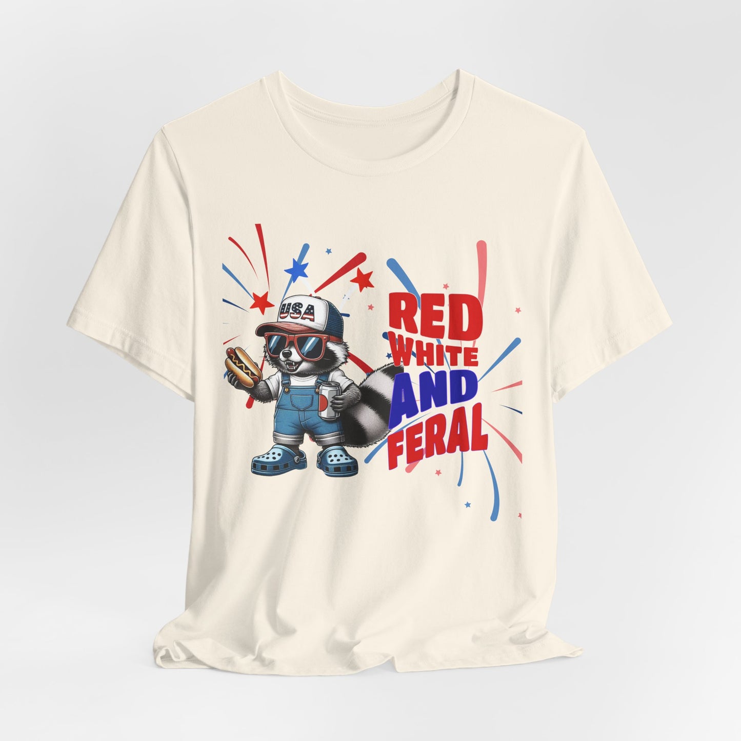 Red, White, and Feral – Funny Patriotic Raccoon T-Shirt