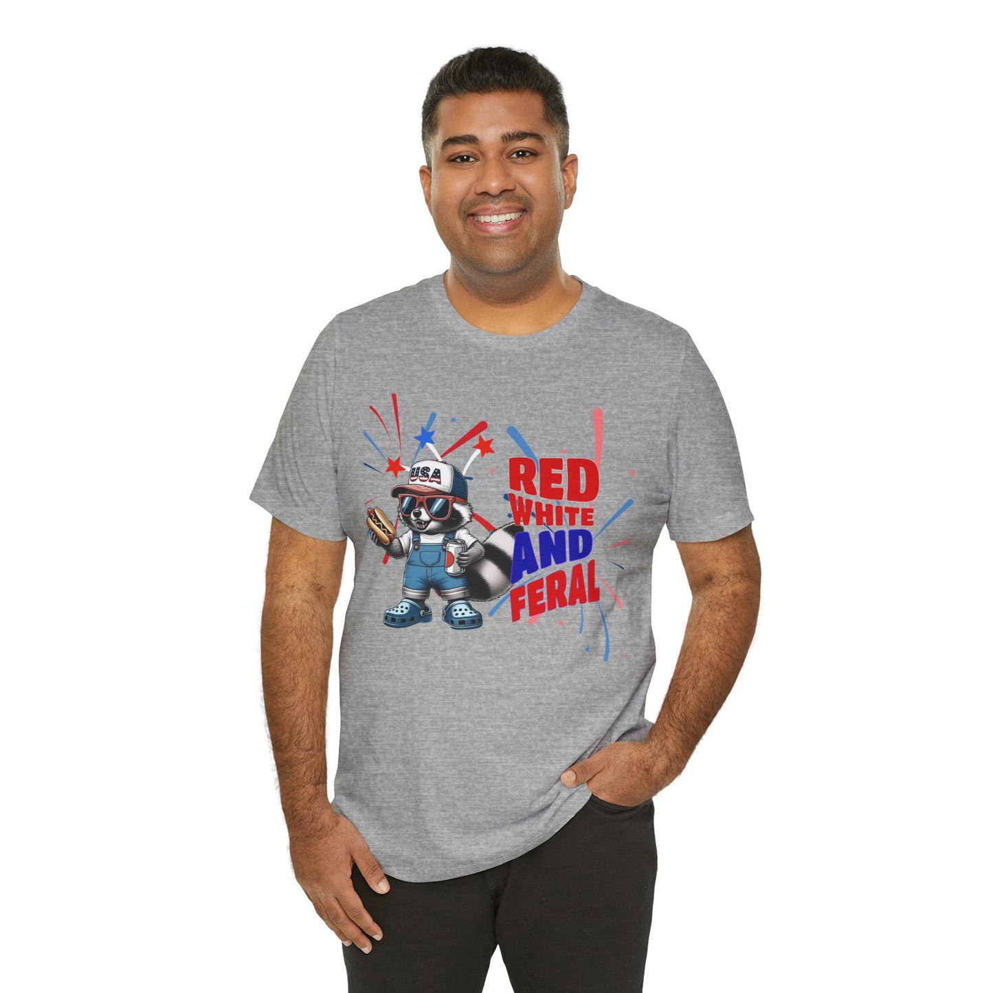 Red, White, and Feral – Funny Patriotic Raccoon T-Shirt