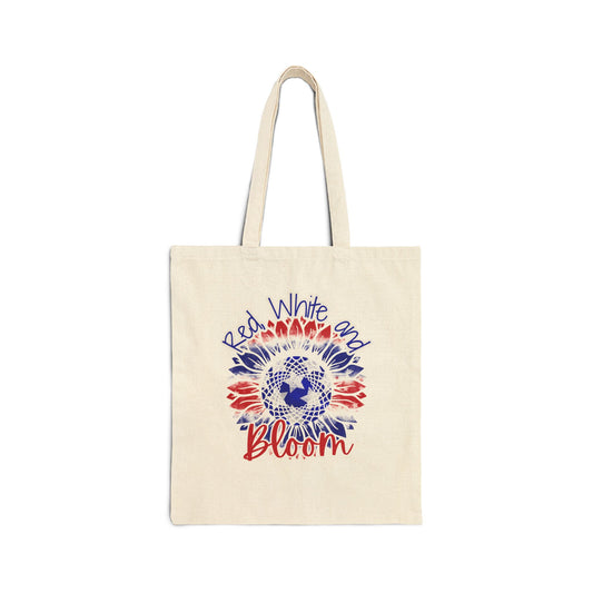 Red, White and Bloom – Patriotic Sunflower Canvas Tote Bag